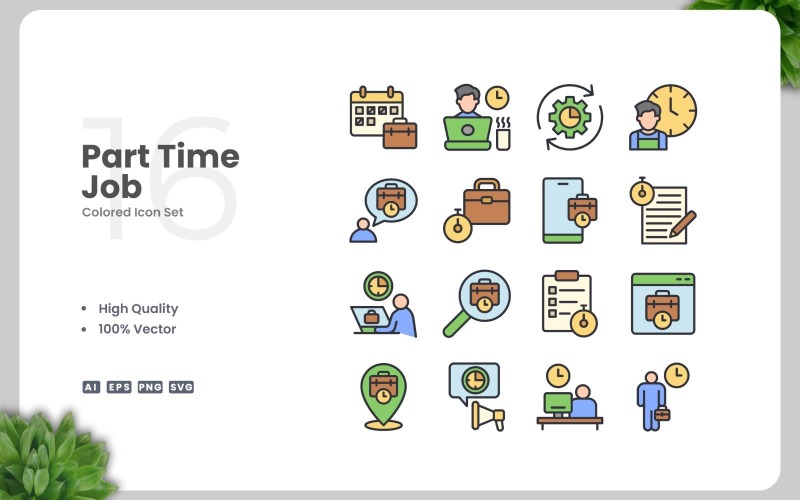 16 Part Time Job Colored Icons Set Icon Set