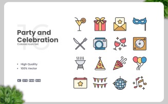 16 Party and Celebration Colored Icons Set