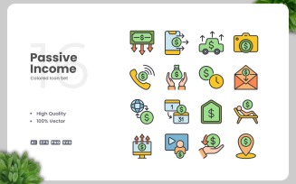 16 Passive Income Colored Icons Set