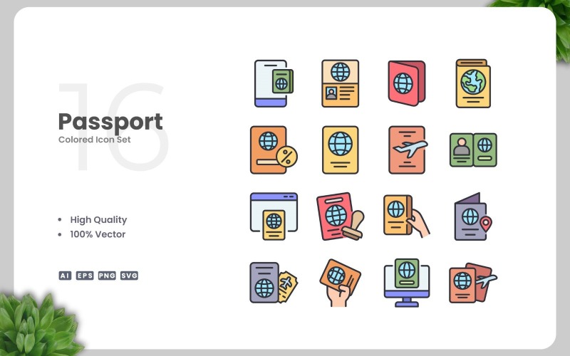 16 Passport Colored Icons Set Icon Set