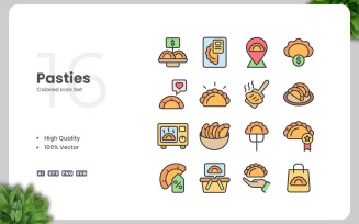 16 Pasties Colored Icons Set