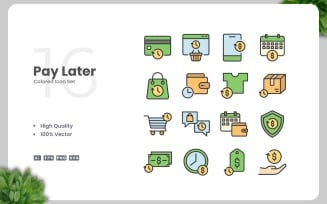 16 Pay Later Colored Icons Set