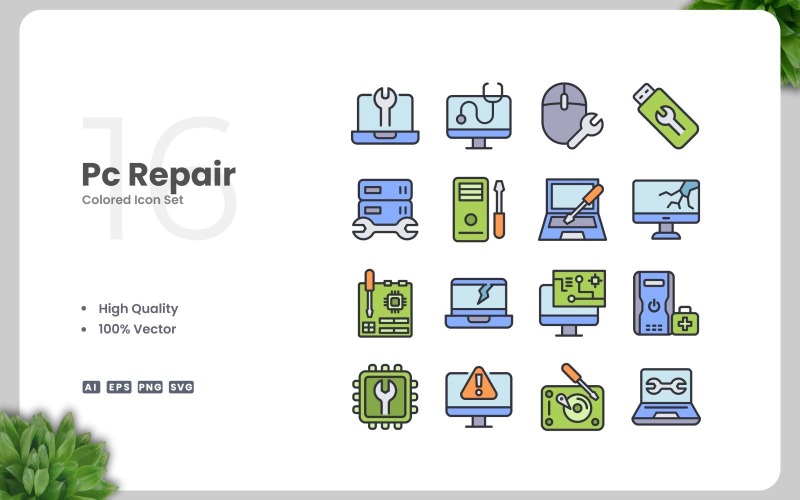 16 Pc Repair Colored Icons Set Icon Set