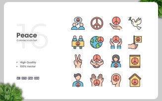 16 Peace Colored Icons Set