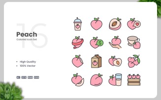 16 Peach Colored Icons Set