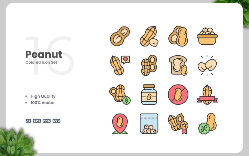 16 Peanut Colored Icons Set Icon Set