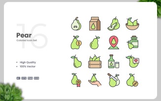 16 Pear Colored Icons Set