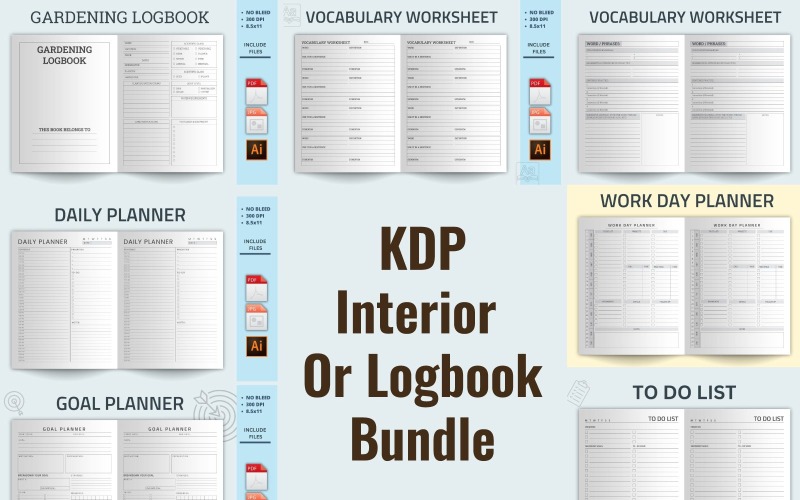 KDP Interior or Logbook Bundle - PDF, JPG, and AI Formats Planner