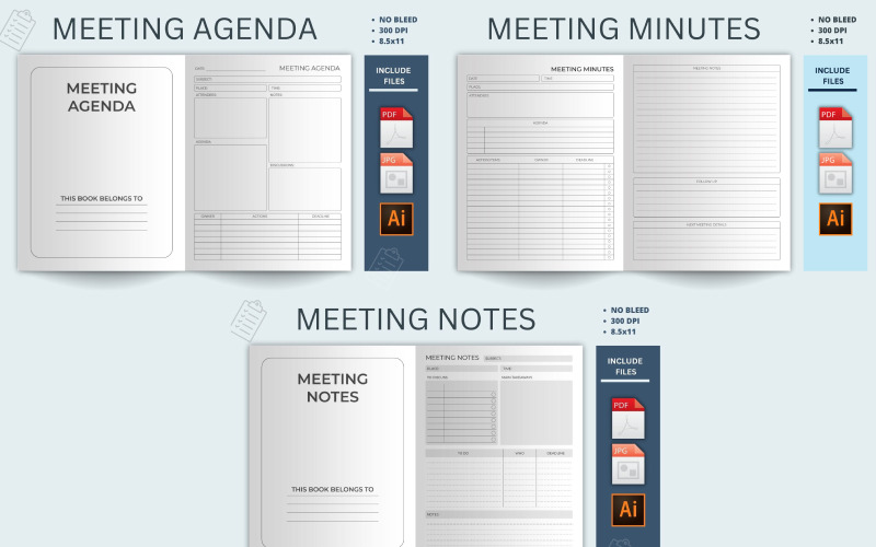 Meeting Minutes Log Kdp Interior Templates 3 Different Layouts Planner