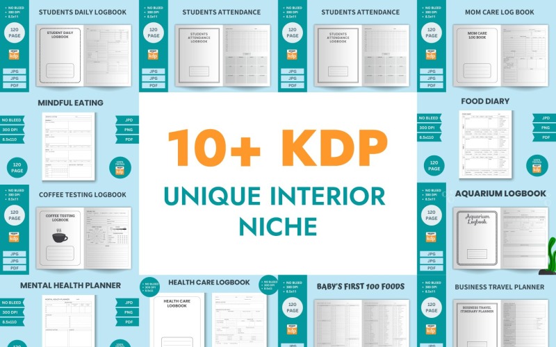10+ Unique KDP Interior Bundle | Ready-to-Publish Niches | 120-Page Logbooks & Planners