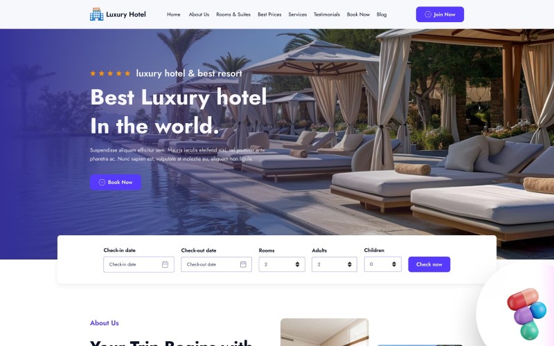 Luxury Hotel  - Luxury & Hotel Booking Figma Landing Template UI Element