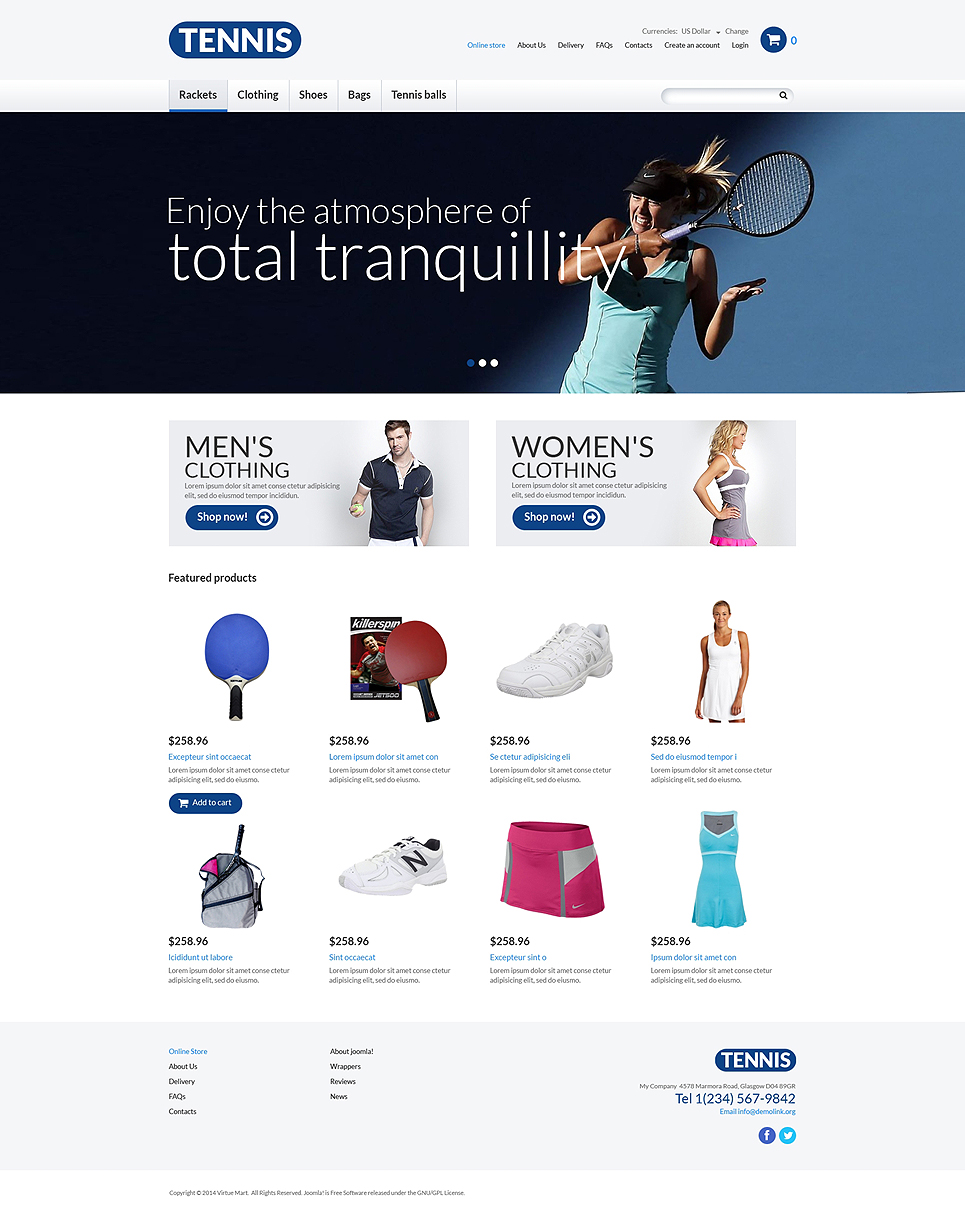 Tennis VirtueMart Template New Screenshots BIG