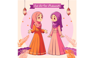 Celebratory Eid Al-Fitr Illustration with Friends