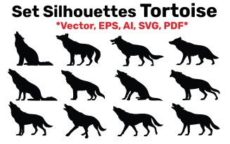 Set Silhouettes wolf different poses, Vector, Easy to Edit isolated on white Background