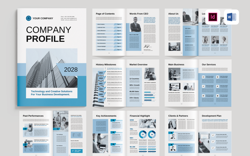 Company Profile Brochure | Microsoft Word & Adobe Indesign Magazine Template