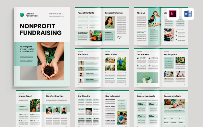 Nonprofit Fundraising Brochure | Microsoft Word & Adobe Indesign Magazine Template