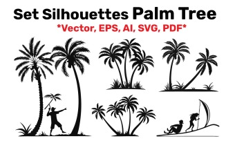 Set Silhouette Palm Tree, Vector, Easy to Edit isolated on white Background