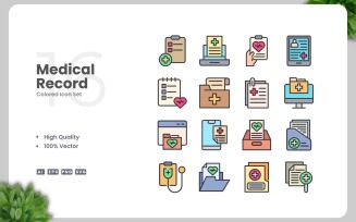 16 Medical Record Colored Icons Set