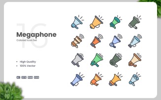 16 Megaphone Colored Icons Set