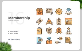 16 Membership Colored Icons Set