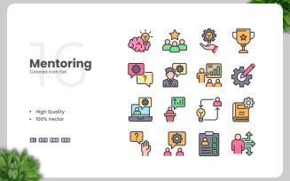 16 Mentoring Colored Icons Set