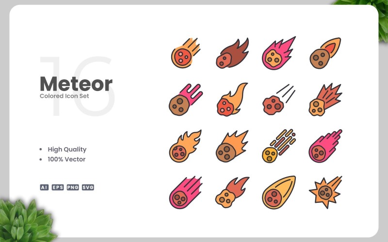 16 Meteor Colored Icons Set Icon Set