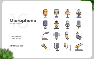 16 Microphone Colored Icons Set