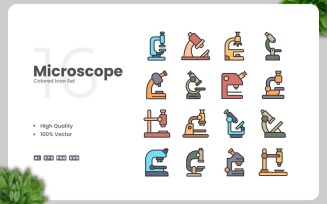 16 Microscope Colored Icons Set