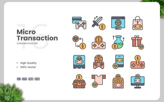 16 Microtransaction Colored Icons Set