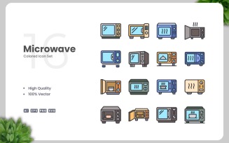 16 Microwave Colored Icons Set