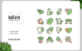 16 Mint Colored Icons Set