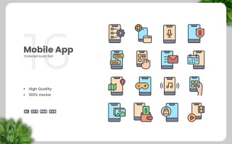 16 Mobile App Colored Icons Set
