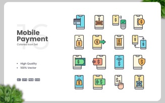 16 Mobile Payment Colored Icons Set