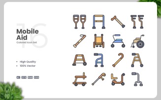 16 Mobility Aid Colored Icons Set