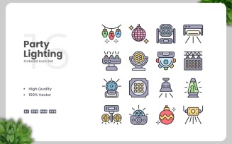 16 Party Lighting Colored Icons Set