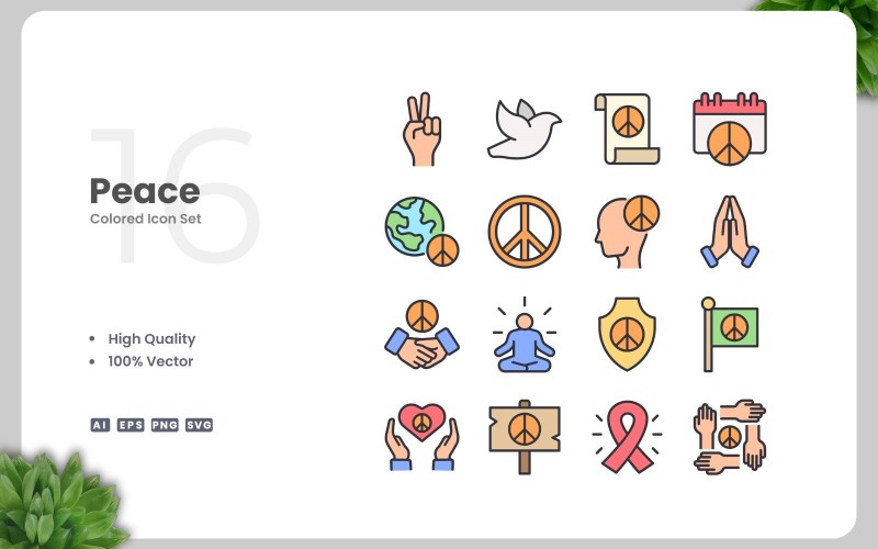 16 Peace 2 Colored Icons Set Icon Set