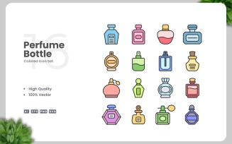 16 Perfume Bottle Colored Icons Set