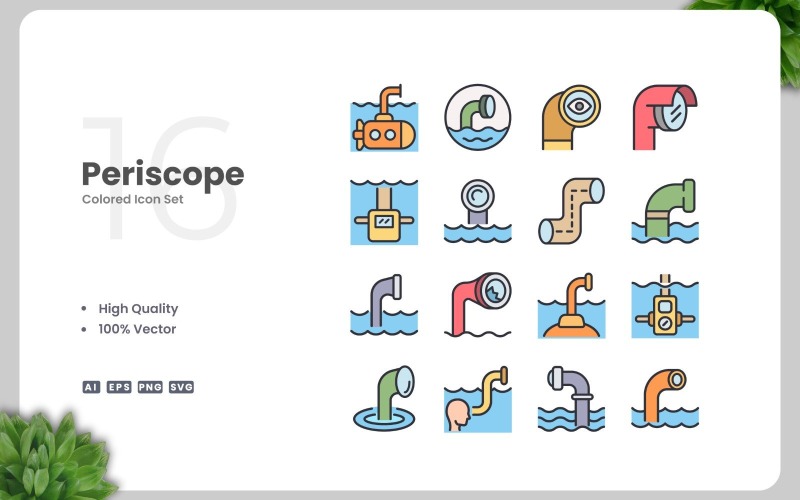 16 Periscope Colored Icons Set Icon Set