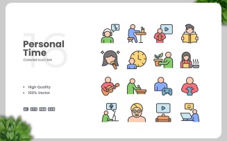 16 Personal Time Colored Icons Set