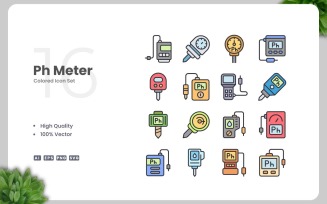 16 Ph Meter Colored Icons Set