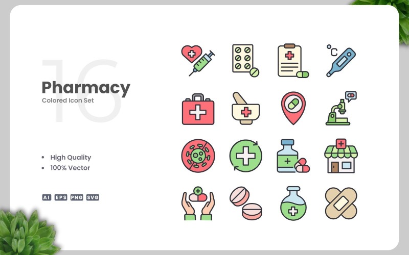 16 Pharmacy Colored Icons Set Icon Set