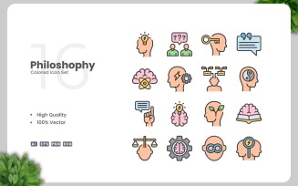 16 Philosophy Colored Icons Set