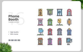 16 Phone Booth Colored Icons Set