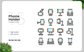 16 Phone Holder Colored Icons Set