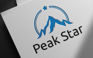 Peak Summit Top Mountain Nature Scenery Adventure with Circle Star Silhouette Logo Template