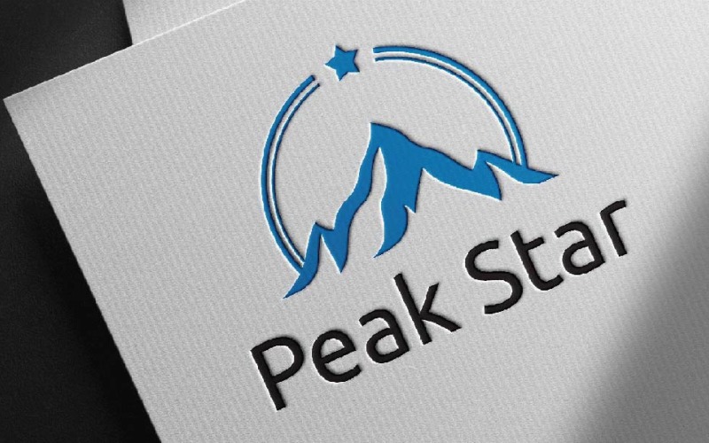 Peak Summit Top Mountain Nature Scenery Adventure with Circle Star Silhouette Logo Template