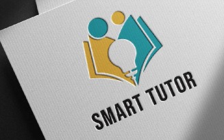 Smart Tutor Light Bulb Lamp Book Study Education School Negative Space Logo Template