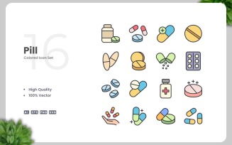 16 Pill Colored Icons Set