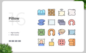 16 Pillow Colored Icons Set