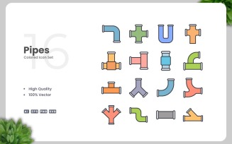 16 Pipes Colored Icons Set